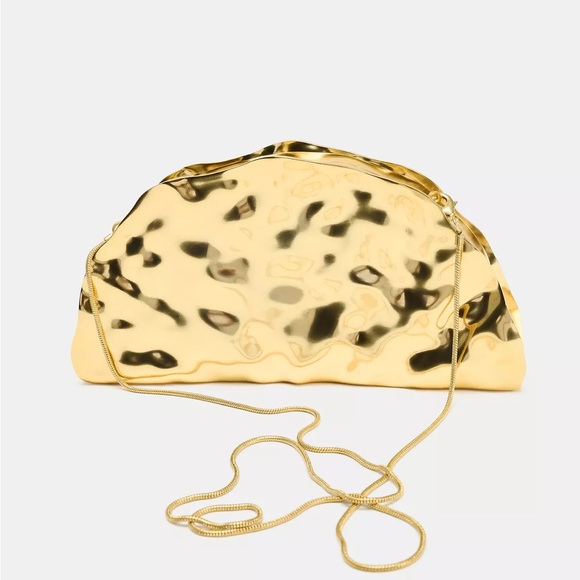 Zara Elegant Gold Clutch Crossbody Bag Purse